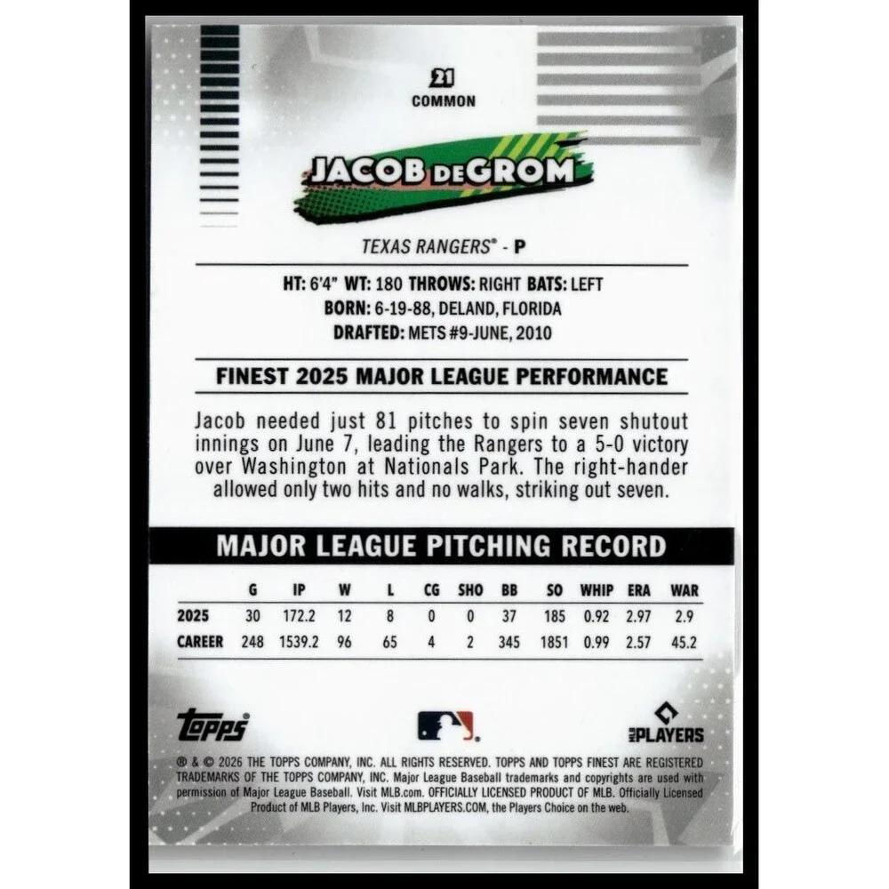 2026 Finest Jacob deGrom Geometric Refractors